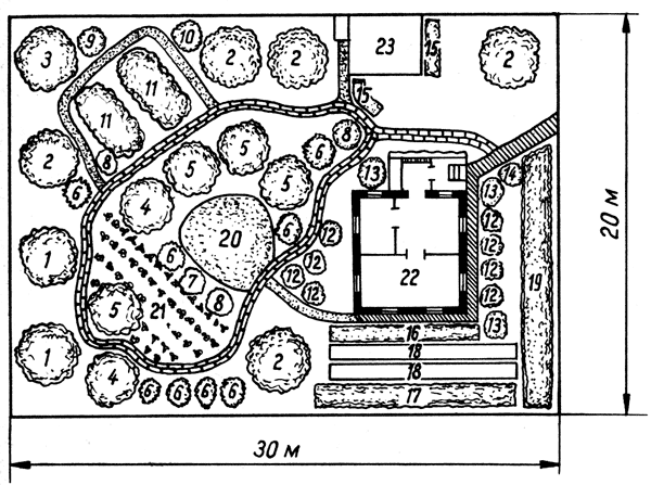 Посадка деревьев и кустарников на участке схема