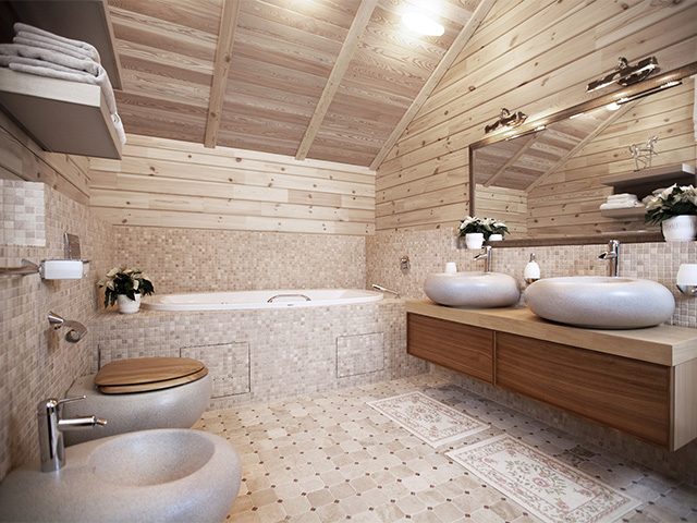 керамическая плитка для ванны в деревянном доме