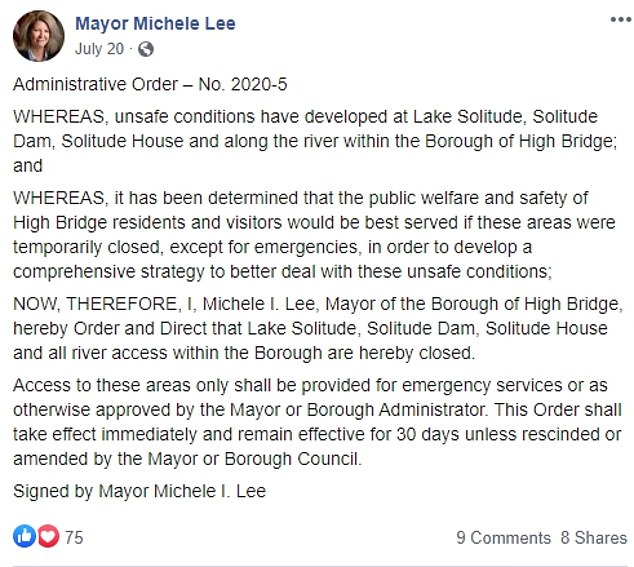 Mayor Michele Lee had been pushing to keep the lake open for weeks because of the potential for the town to become a tourist spot. Her administrative order announcing the closure says the lake will be shut for at least 30 days until a strategy can be developed to deal with the overcrowding