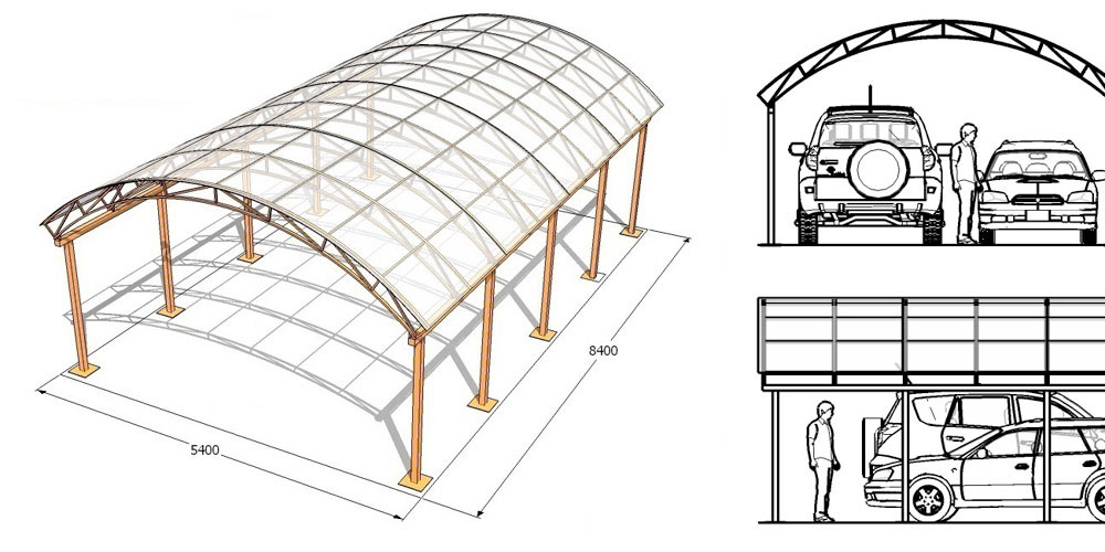 Чертеж навеса на 2 машины