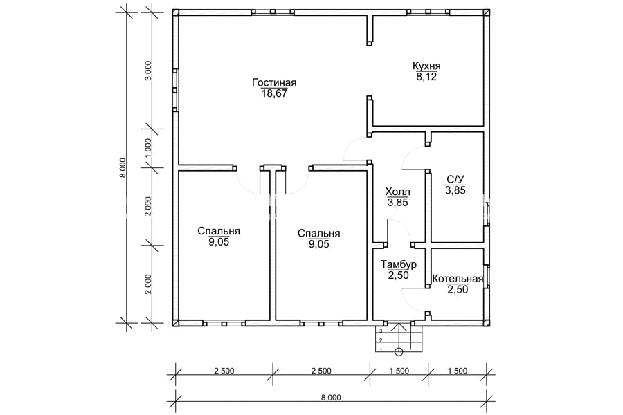 Проект дома 8х8 одноэтажный: Планировка и проекты домов 8 на 8 .