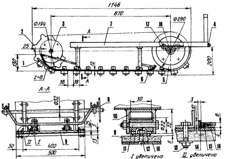 Гусеничная приставка к мотоблоку: чертежи