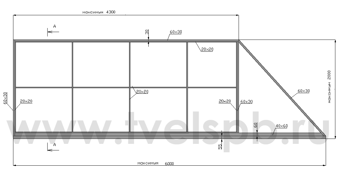 Чертеж откатных ворот 6 метров с калиткой